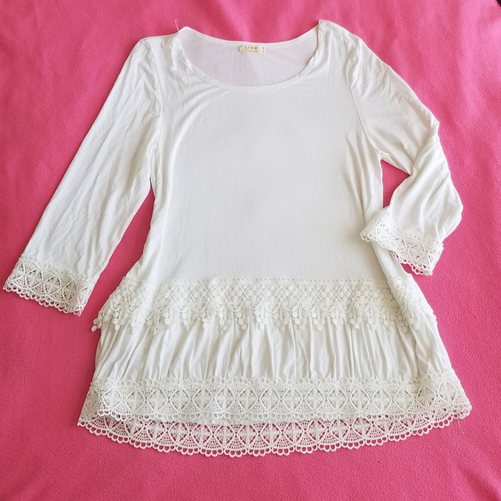 White Lace Trim Blouse